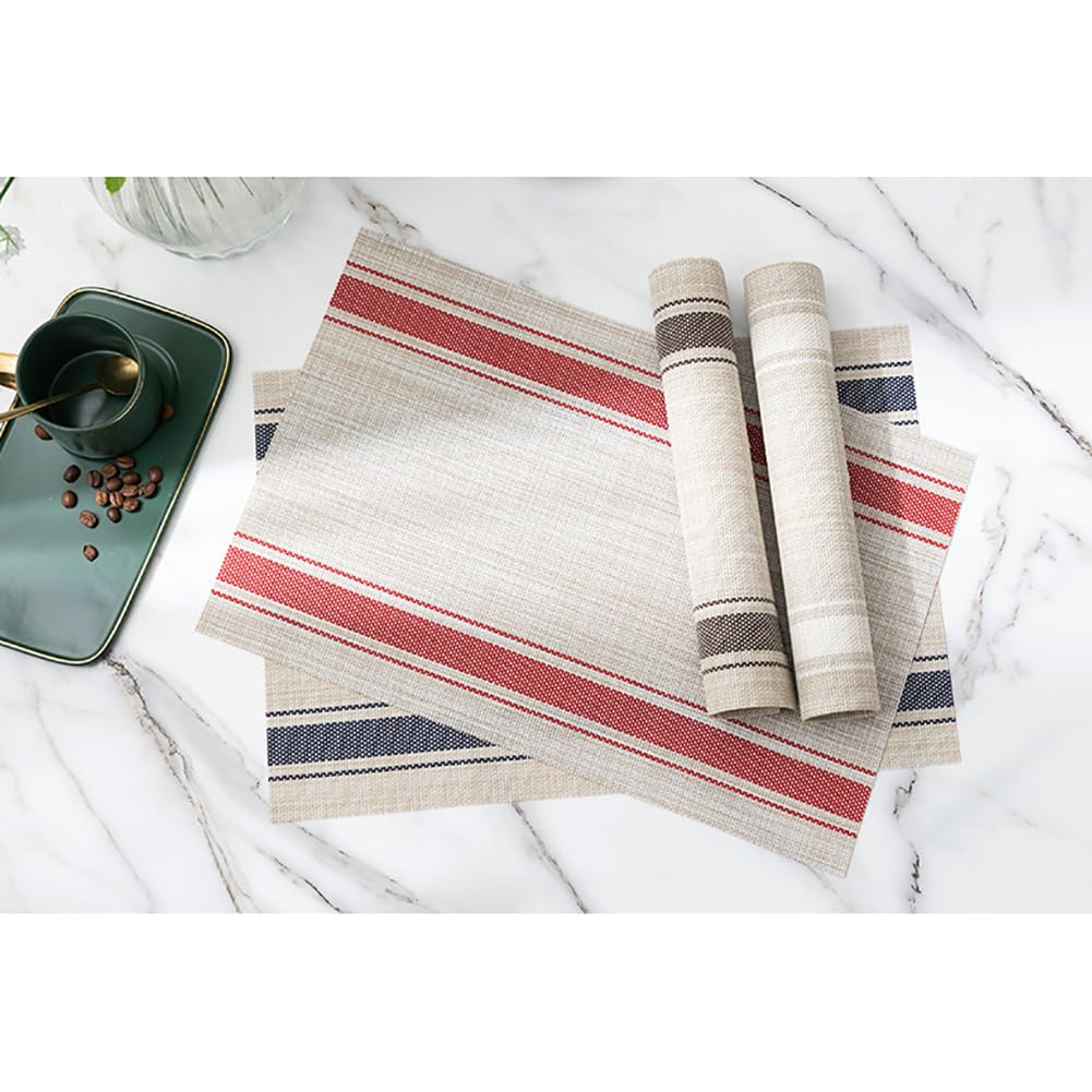 Rustic Farmhouse Striped PVC Placemats Set - Taques De Table Rectangulaire Étanche 45x30cm (17,7x11,8 Pouces) pour La Décoration De La Cuisine De Cuisine,Bleu,10pcs
