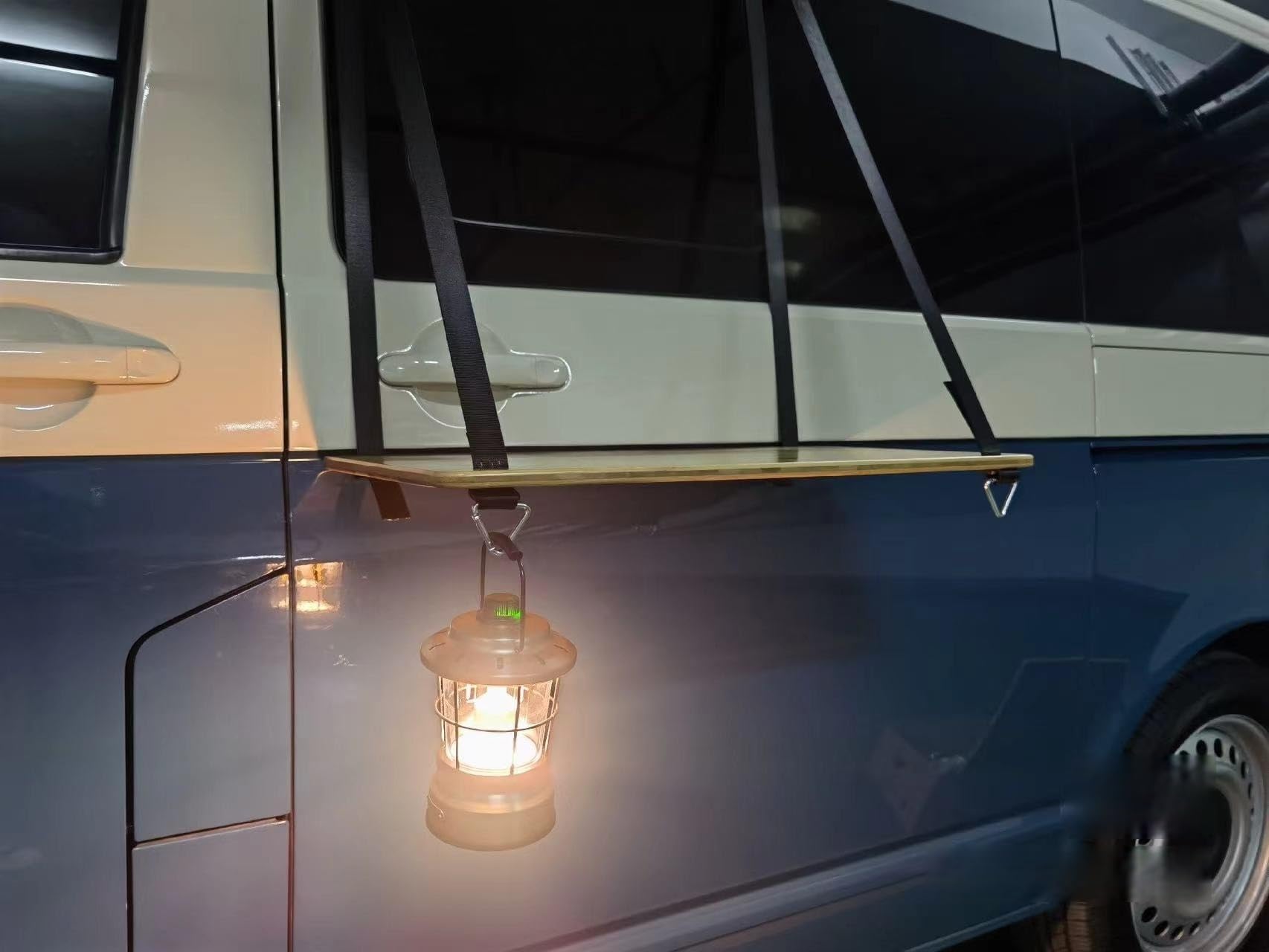 Camping-Van-Hängetisch, Hängeregal, Outdoor-Küche aus Holz für Camper, höhenverstellbar für VW Bus Schiebetür T5 T6