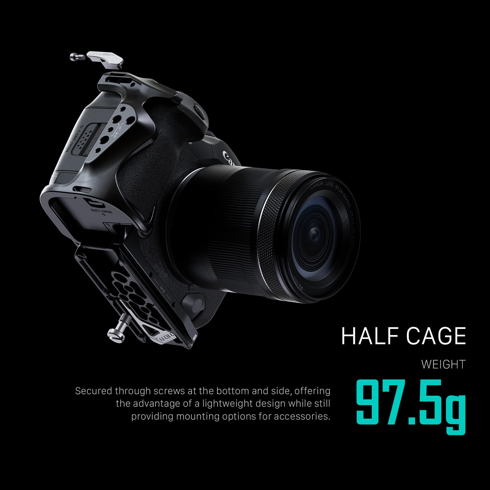 TILTA - Mezza gabbia per fotocamera compatibile con Canon R5 Mark II, con filettatura da 1/4"-20 e 3/8"-16 con punti di localizzazione, slitta fredda, colore nero TA-T68-HCC-B