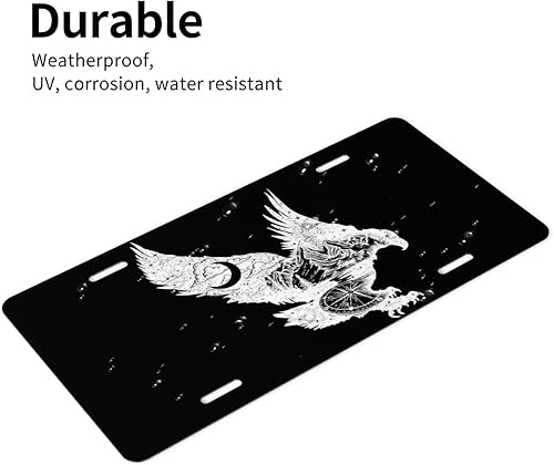 Miniatura 6 de Placa de matrícula de aluminio con brújula de águila, bosque de montaña, luna, nubes, de aluminio, 6 x 12 pulgadas, cubierta de placa frontal de