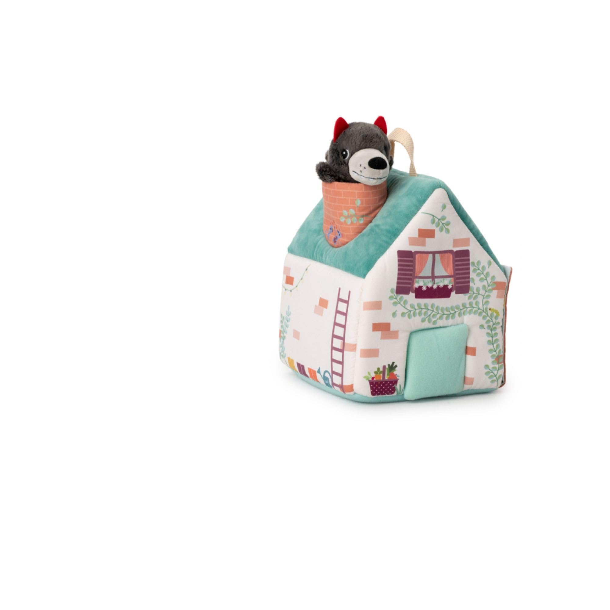 Lilliputiens - Haus des Wolfs und der DREI kleinen Schweinchen - Stoffspielzeug inspiriert vom berühmten Märchen mit Figuren und Häusern - Fördert Feinmotorik und Fantasie - Ab 18 Monaten - 83490