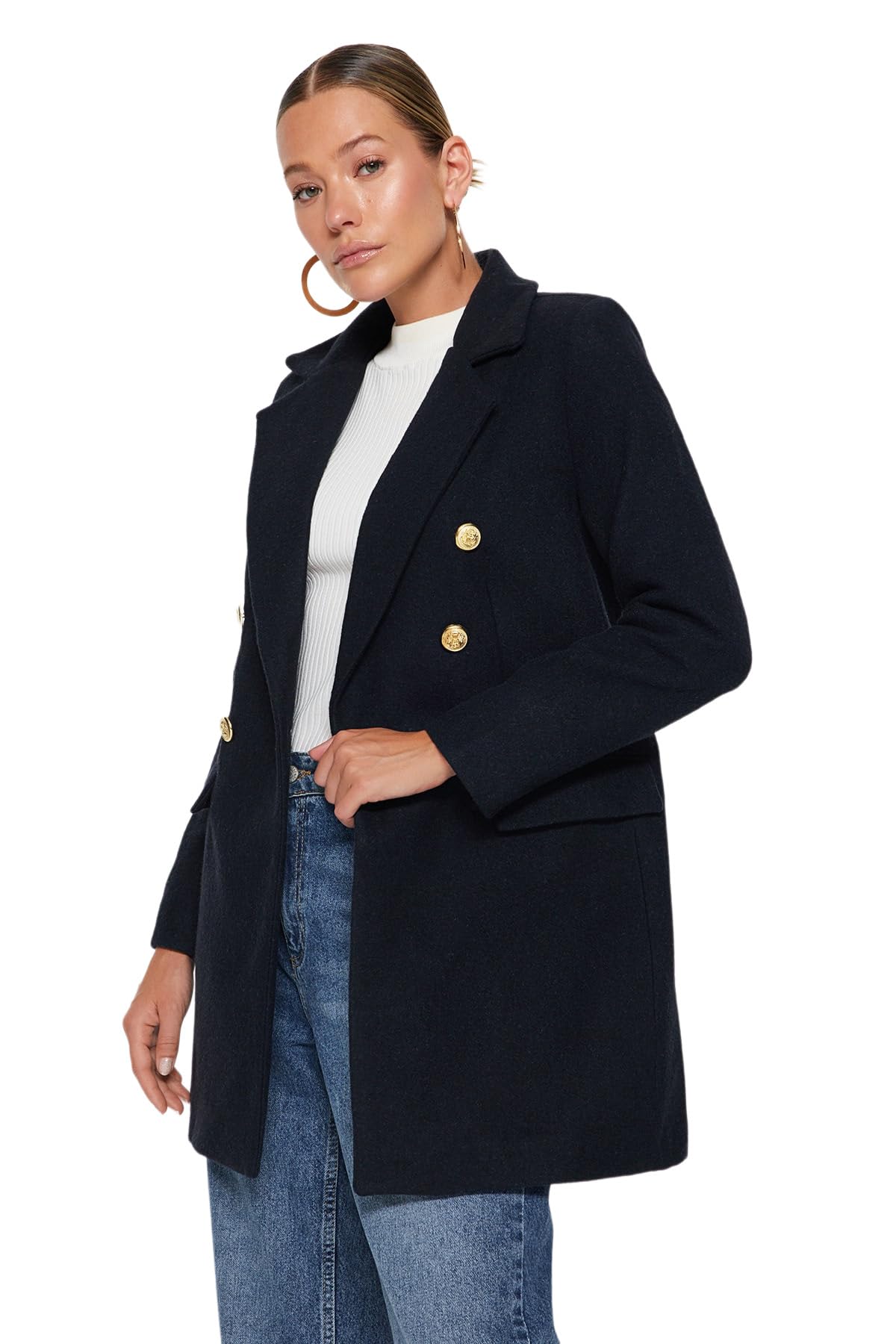 Trendyol Damen Navy Women's Gerade Regulär Mantel Coat, 36
