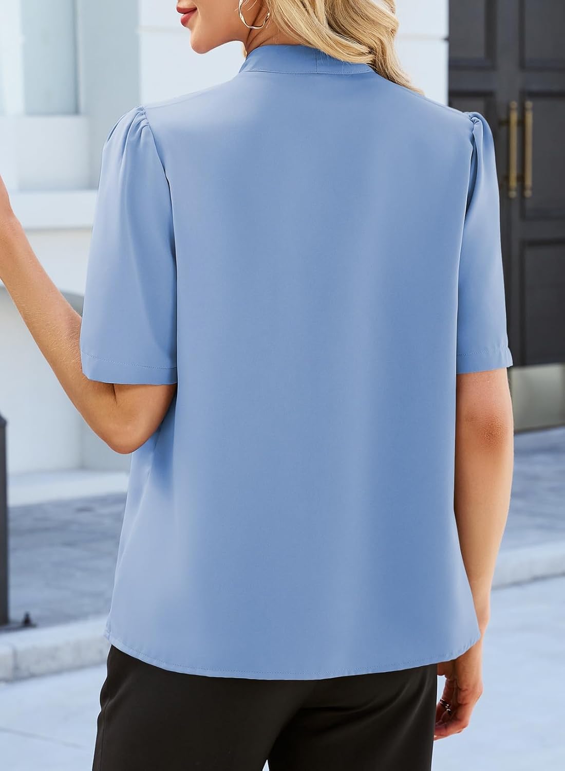 EVALESS Blouses for Women Dressy Casual Summer Short Sleeve Button Down Shirts Business Work Tops - Image 3