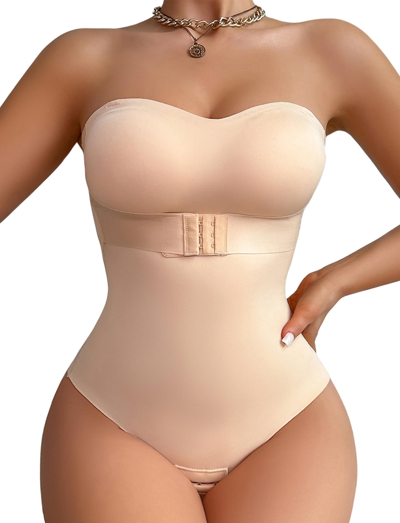 FEOYA Body Sculptant Femme Ventre Plat Body Gainant Femme Invisible Push Up Bodysuit Shapewear Bodysuit Sans Bretelles avec Rembourrage Amovible et Bretelles