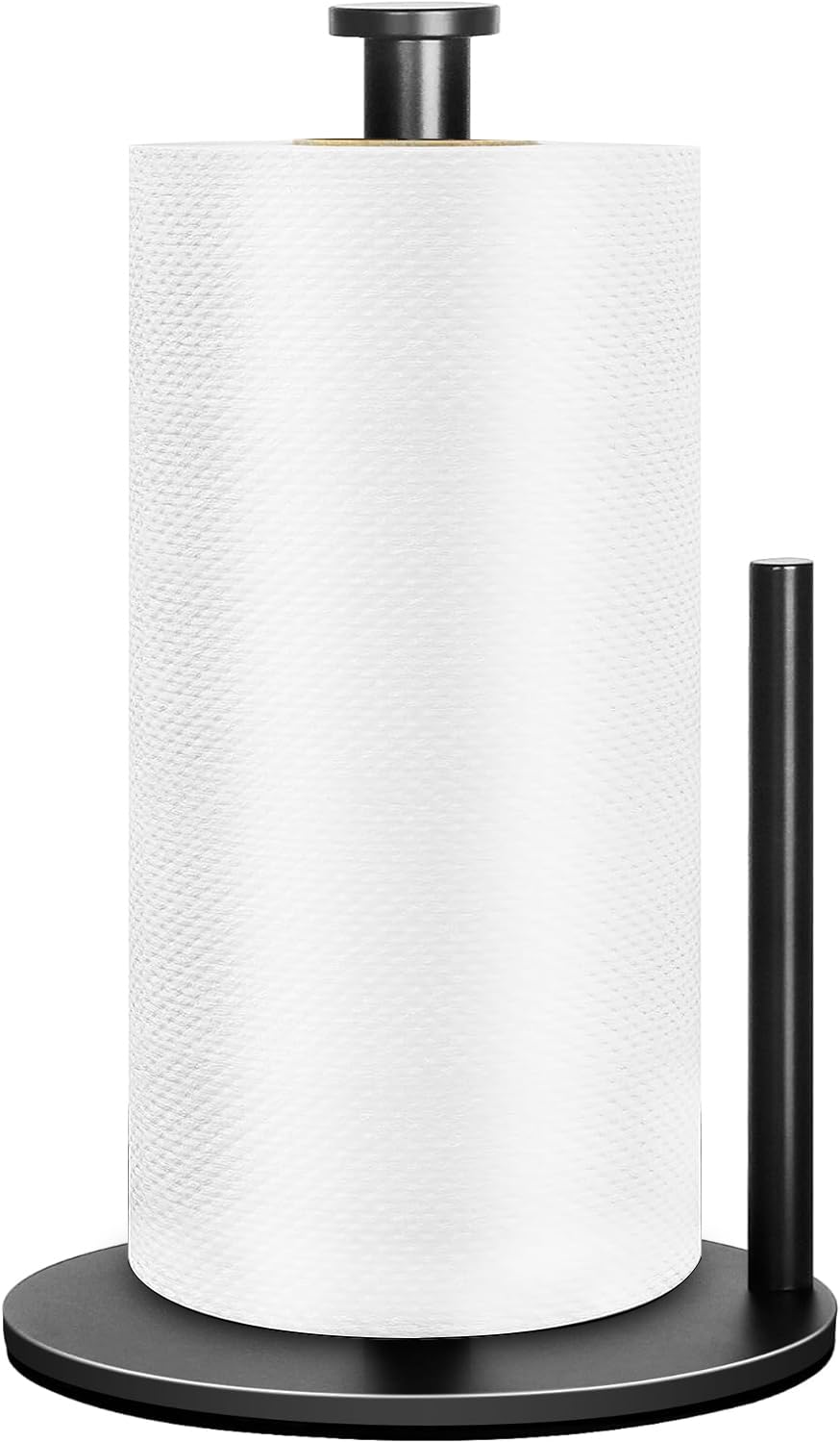 Paper Towel Holder Countertop, Freestanding Paper Towel Stand with Weighted Anti-Slip Base, One-Handed Tear Kitchen Roll Dispenser for Standard, Jumbo & Large Rolls Black