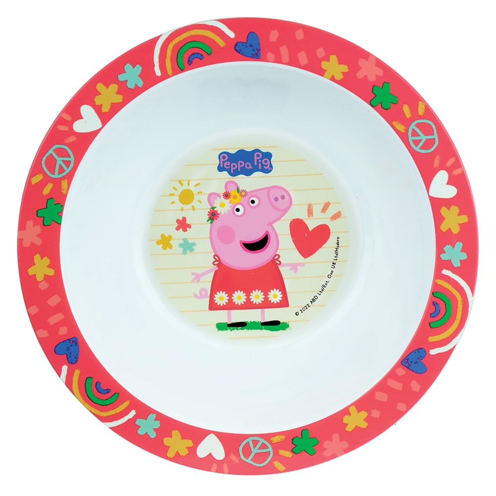 PEPPA PIG - Juego de vasos para niños con 1 asiento hueco, 16 cm de diámetro, 1 asiento de 22 cm de diámetro, 1 vaso de 220 ml, 1 cucharón de 350 ml y 1 recipiente para beber, recipiente reutilizable