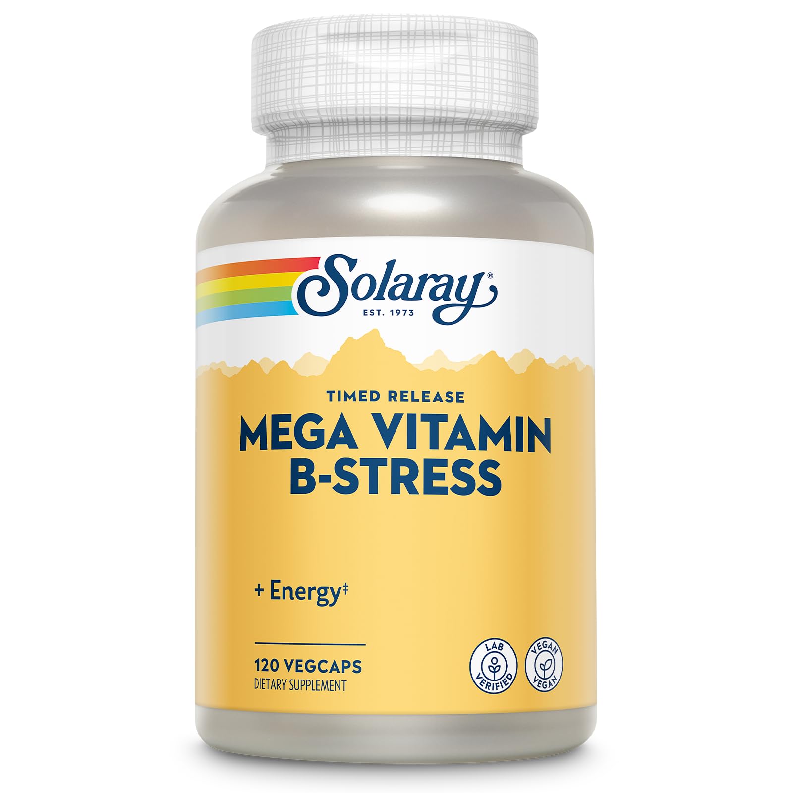 SOLARAY Mega Vitamin B-Stress, Timed-Release Vitamin B Complex with 1000 mg of Vitamin C for Stress, Energy, Red Blood Cell & Immune Support, 60 Day