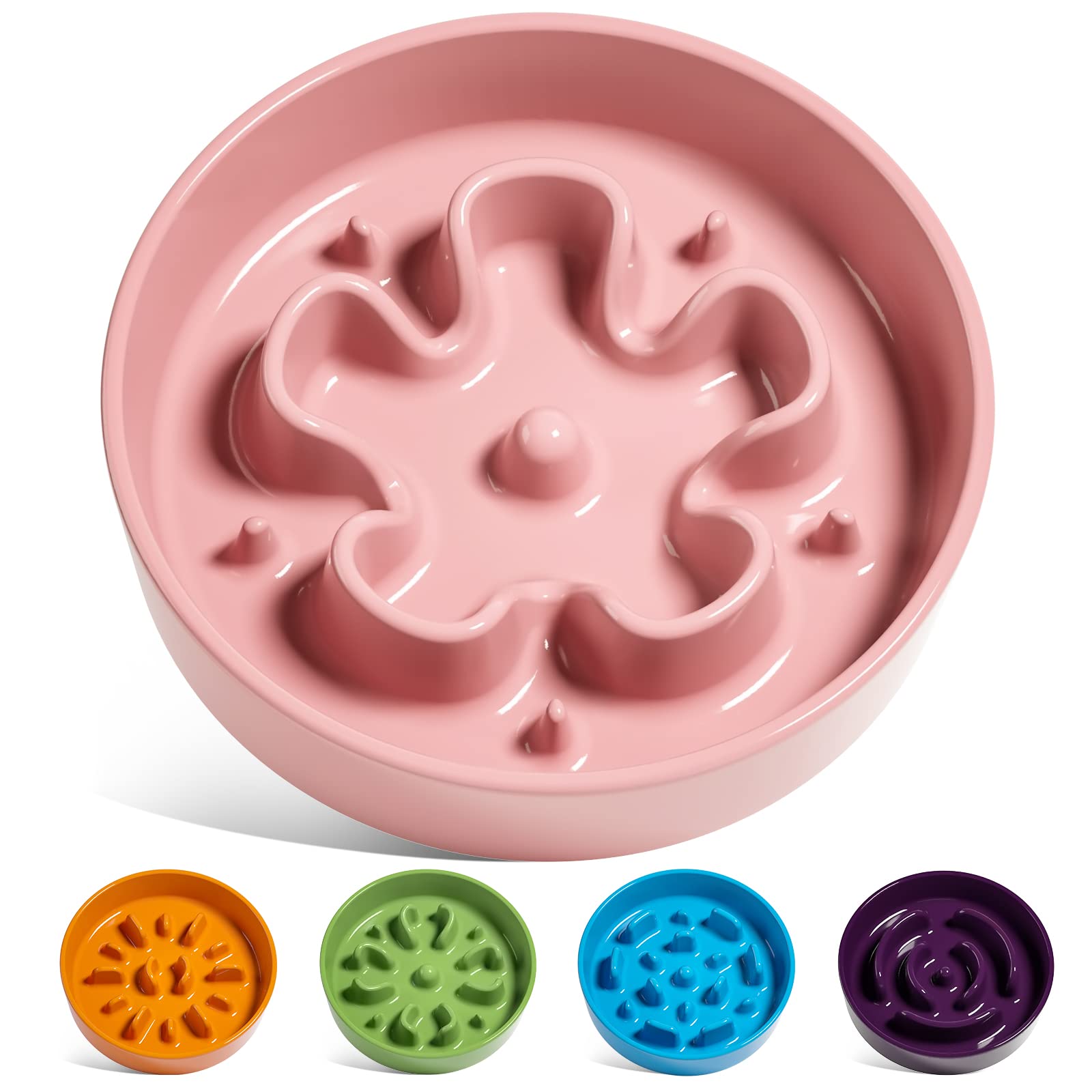 LE TAUCI Ceramic Slow Feeder Dog Bowls Small Breed, 0.6 Cups Dog Food Dish for Fast Eaters, Puzzle Bowl for Small Dogs and Cats,Pink Bloom โ image 1