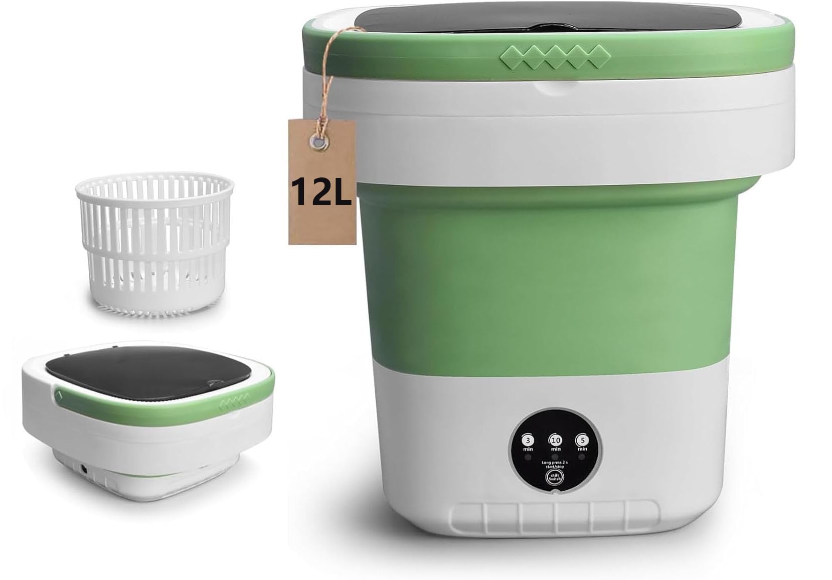 portable washing machine 12l with spin basket - mini washer,3 modes for clothes/socks/baby items,ultra-portable for apartment/camping/travel/home ( used)