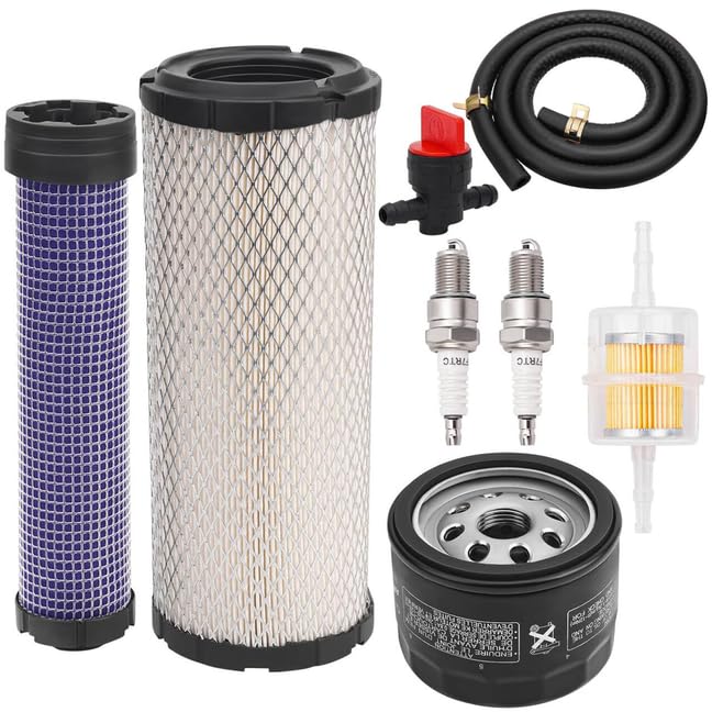 Image of 11013-7044 Outer & 11013-7045 Inner Air Filter, 49065-7007 Oil Filter for Kawasaki FX651V FX691V FX730V FX751V FX801V FX850V FX1000V Engines Spark Plug Lawn Mower Tune-Up