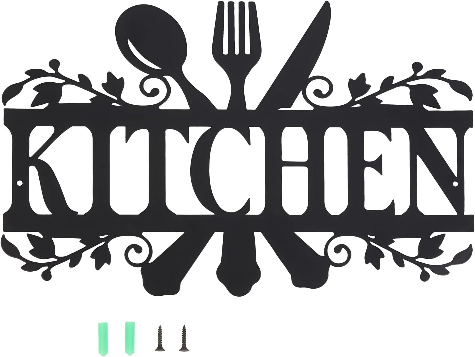 WEBEEDY Kitchen Fork Spoon Wall Decor Sign Rustic Metal Kitchen Wall Art Farmhouse Country Decorations Black for Home Walls, Housewarming Gift, Dining Room, 35x21cm/14 x 8 Inches