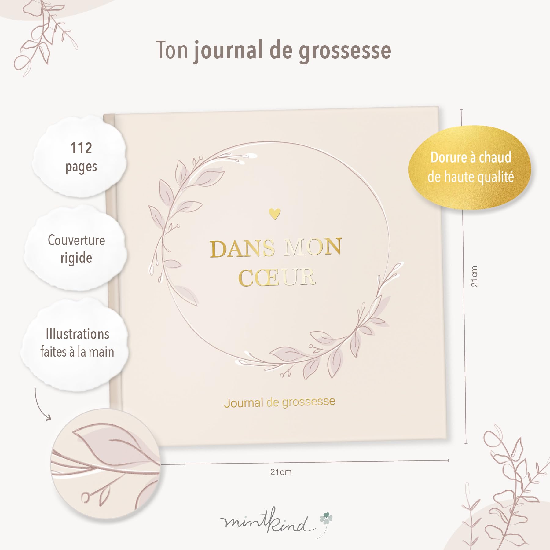 Mintkind® Journal de Grossesse – Journal à Remplir avec Couverture Rigide | Cadeau pour femmes enceintes et Futures Mamans | Album Photo Souvenir de Grossesse & Bébé