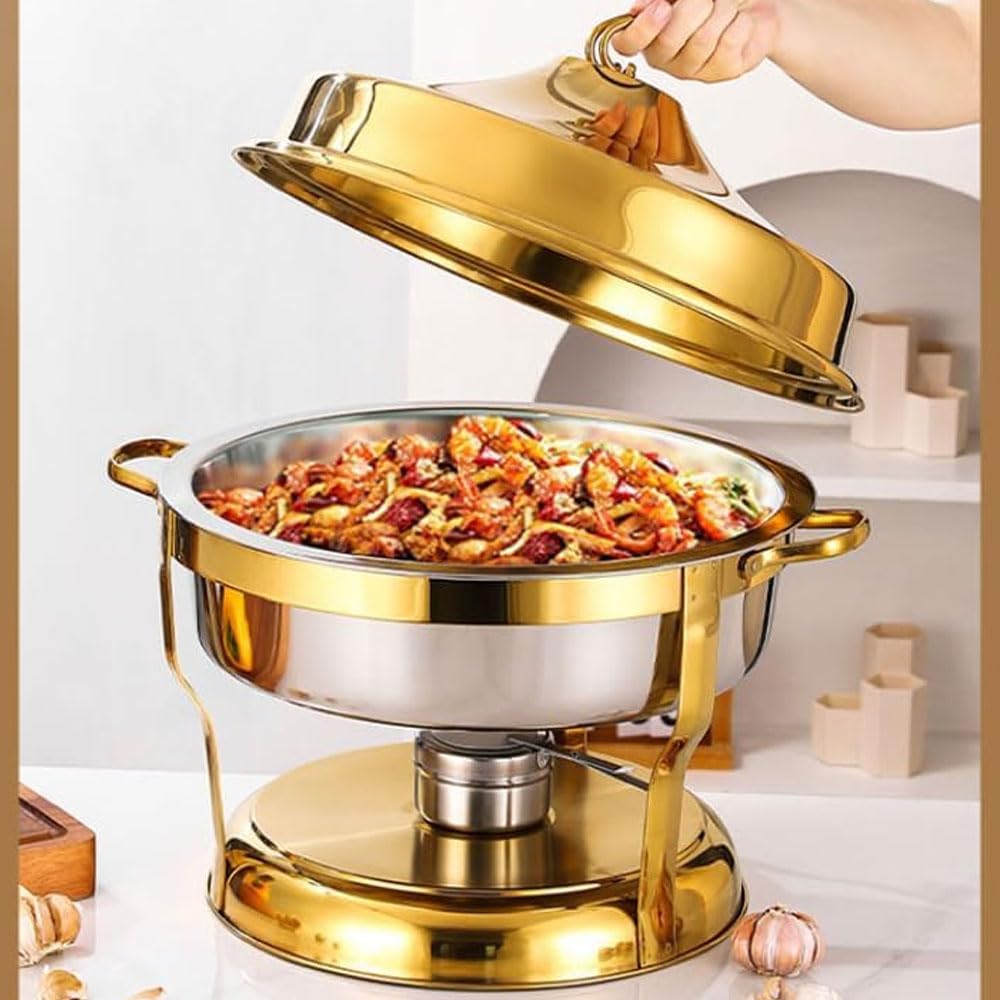Juego de platos para bufé, recipiente de calentamiento de acero inoxidable con tapa, incluye bandeja para alimentos, bandeja de agua y estufa de combustible para catering y eventos