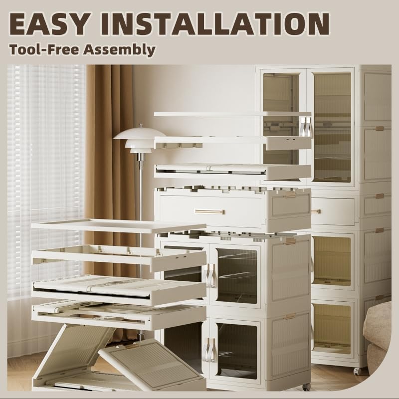 Miniatura 7 de Armario de almacenamiento de baño para colgar ropa pequeña, contenedores de almacenamiento plegables apilables con tapa, 1 área para colgar, 1