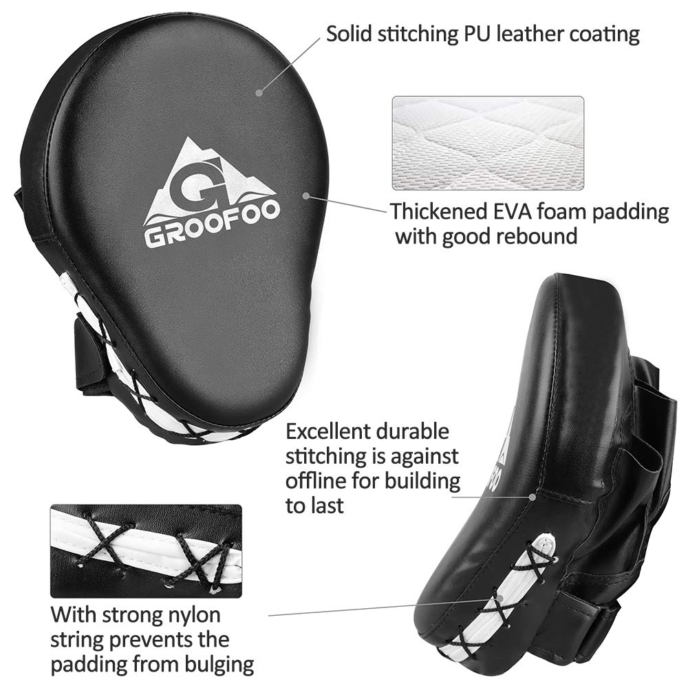 GROOFOO 1 Paio Colpitori Boxe Scudo Sciopero Pastiglie Pelle Focus Pads per l'addestramento di Kickboxing Muay Thai Boxe MMA Taekwondo