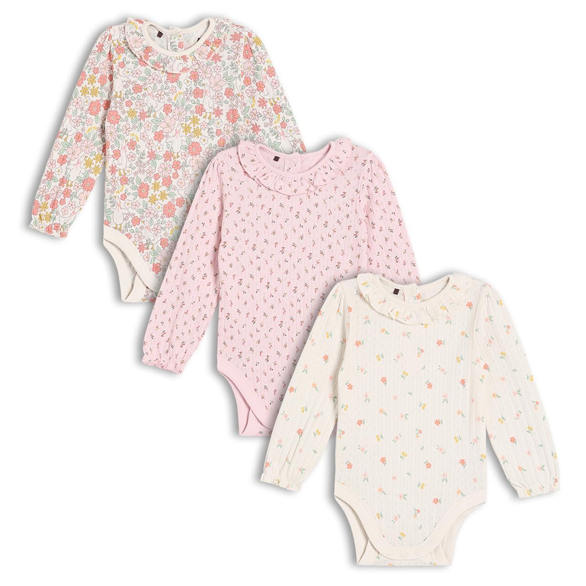 MINI CUDDLES Baby Girls 3pk Floral Printed Bodysuits, Multicolour (18-24M)