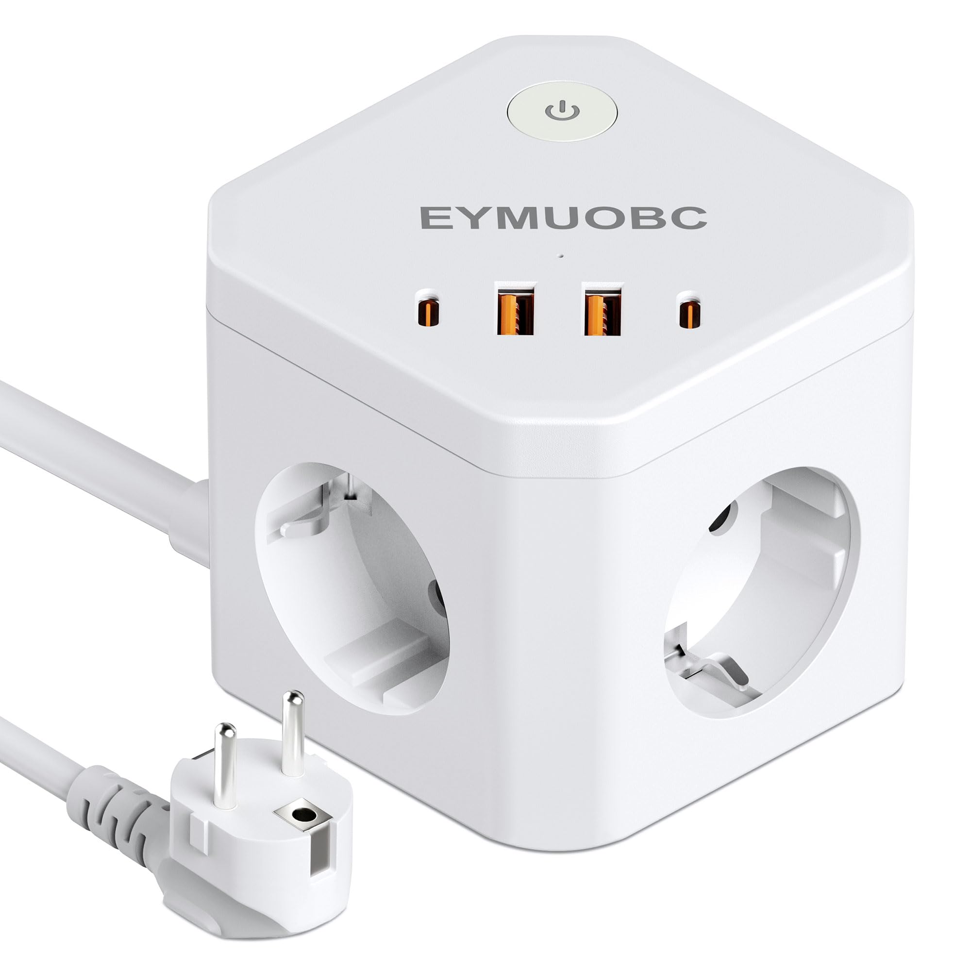 8-in-1 Cube Steckdosenleiste mit USB, EYMUOBC 4-Fach Mehrfachsteckdose mit Schalter, Überspannungsschutz, 3680W Steckdosenwürfel mit 2m Verlängerungskabel – ideal für Schreibtisch, Zuhause und Büro