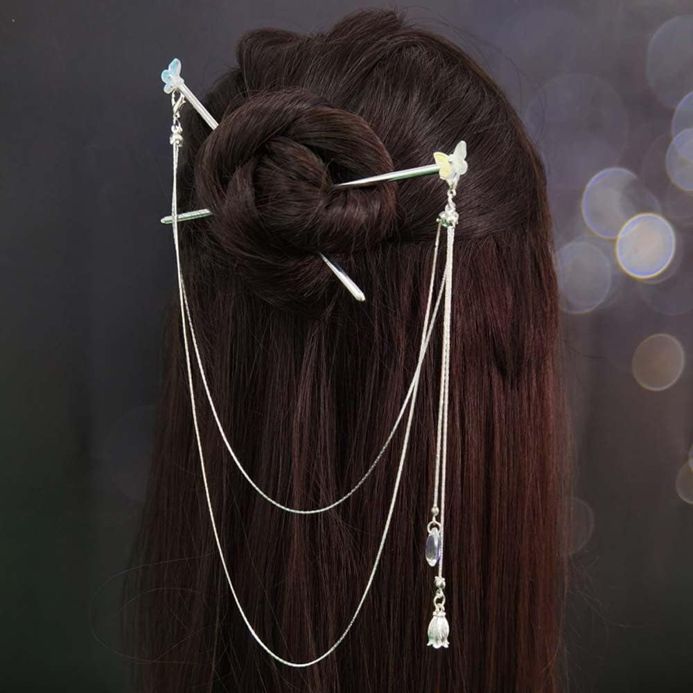 Pearl Tassel Hair Stick Chinese Style Hairpin Double Chain Hair Fork Retro Hair Accessories Two Hair Sticks Hanfu Hair Ornaments(G) : Beauty & Personal Care
