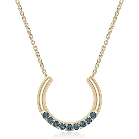 Natural Gemstone Horseshoe Pendant Necklaces for Women in Silver/18K Yellow/Rose Go...