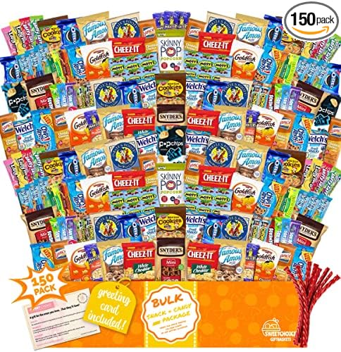 Snack Box Care Package (150) Variety Snacks Gift Box Bulk Snacks -, College Students, Military, Work or Home - Over 9 Pounds of Snacks! Snack Box Fathers gift basket gifts for men