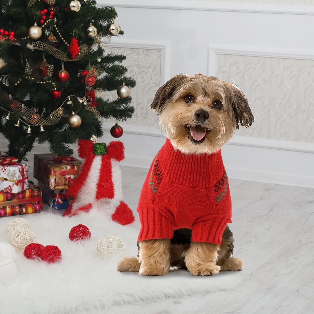 KUTKUT Dog Christmas Sweater Cute Red Reindeer Dog Knitted Pullover for Small Medium Large Dogs Cats Warm Xmas Pet Outfit Puppy Knit Jumper New Year Fall Winter Holiday Dog Clothes (Size: M) 3