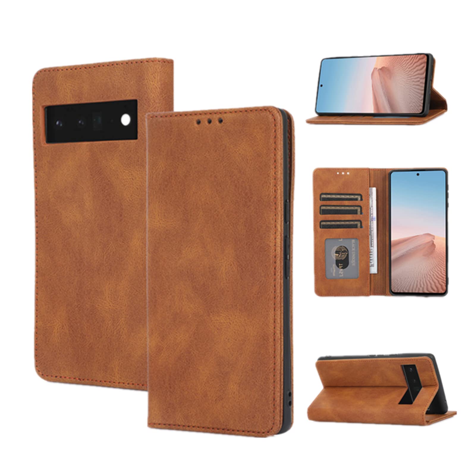 SATURCASE Custodia per Google Pixel 6, in pelle PU classica Flip Magnet Portafoglio Stand Slot per carte di credito Custodia protettiva con cinturino per Google Pixel 6 (XD-blu