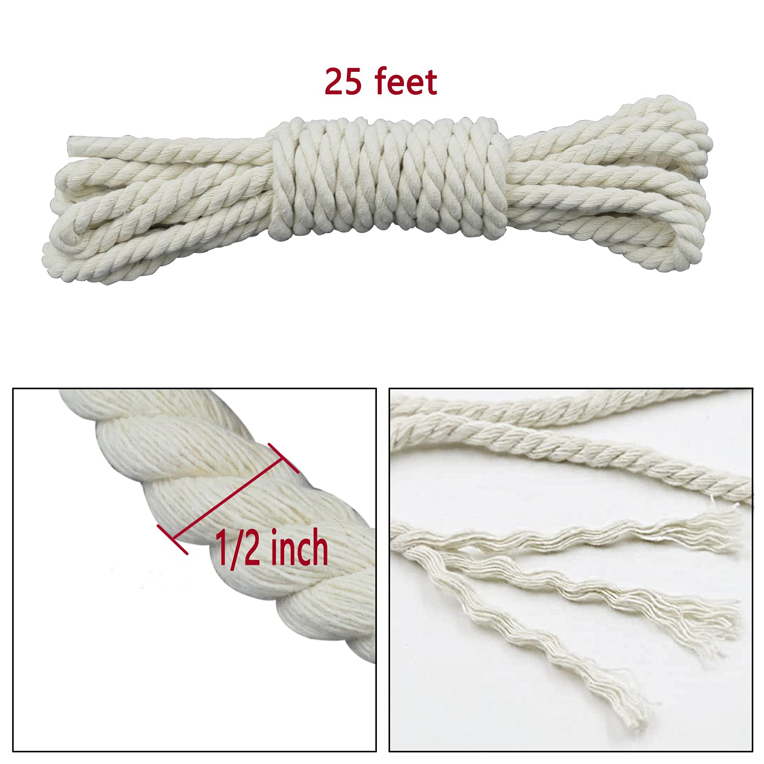 EDOBLUE 100% Twisted Cotton Rope 1/2