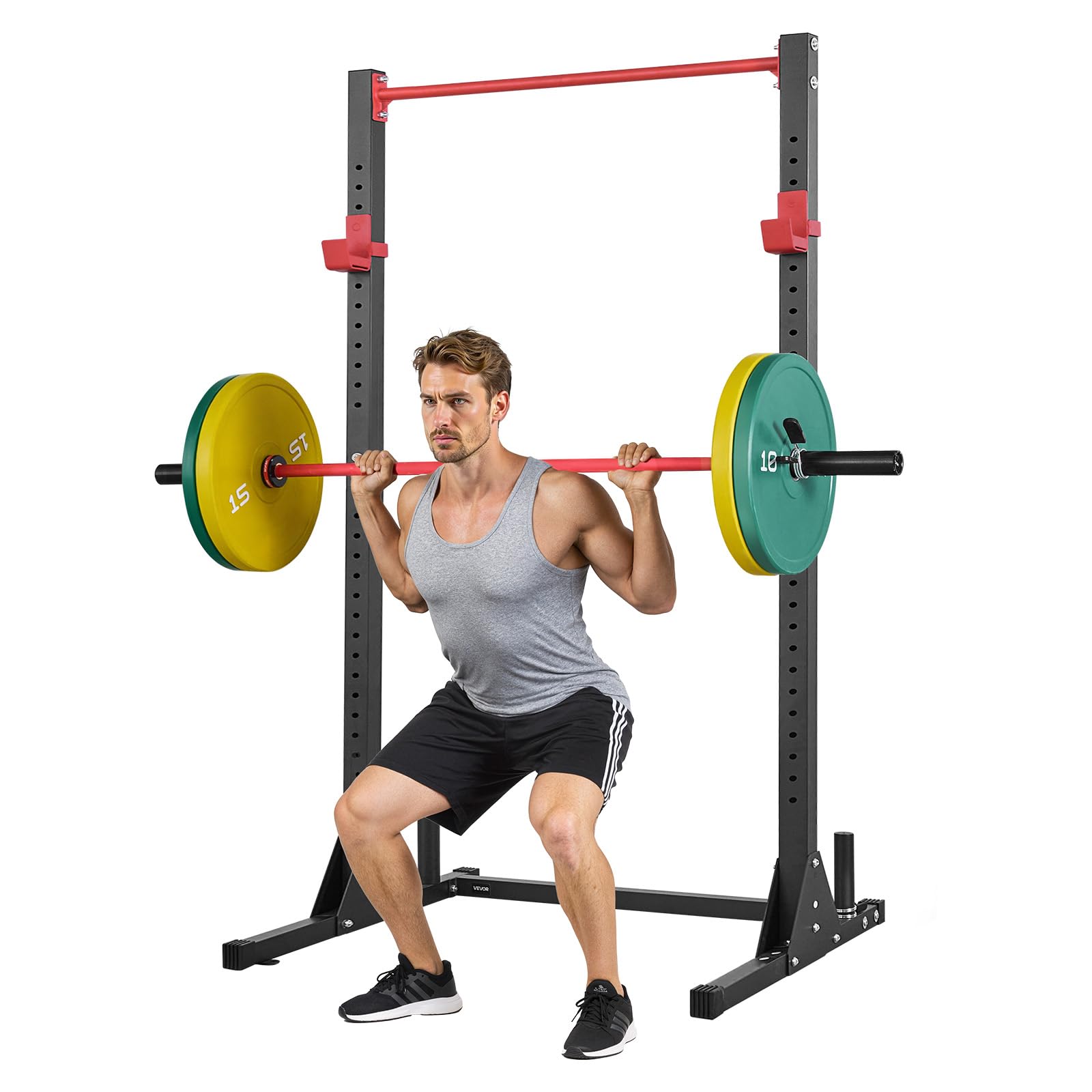 VEVOR Attrezzatura Multifunzionale per Panca Power Rack con Ganci a J Regolabili a 28 Livelli, Allenamento della Forza per 362 kg, Palestra Domestica per Squat con Bilanciere, Sollevamento Pesi