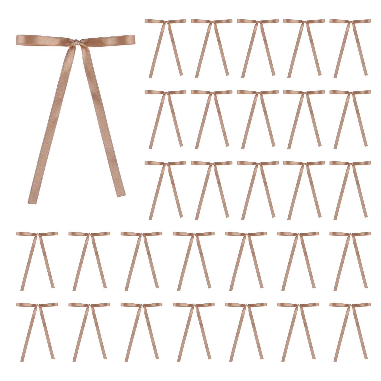 Meseey 30 Pack Khaki Satin Bows with Twist Ties 5x7 Inch Pre-Tied Premade Ribbon Bows for Farmhouse, Rustic, Fall, Hunting Theme, Christmas, Wreath &