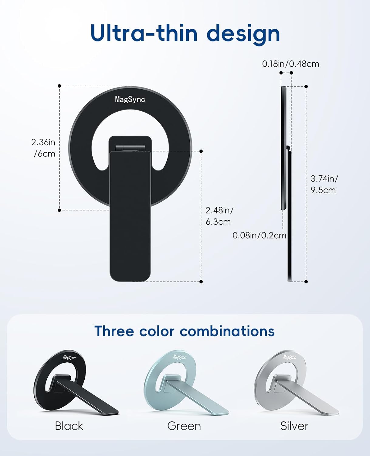 Magnetic Phone Stand for Mag-Safe, 3 in 1 Phone Grip Holder with Kickstand, Ultra-Thin, Adjustable Angle & Pocket Portable - Black - Image 4