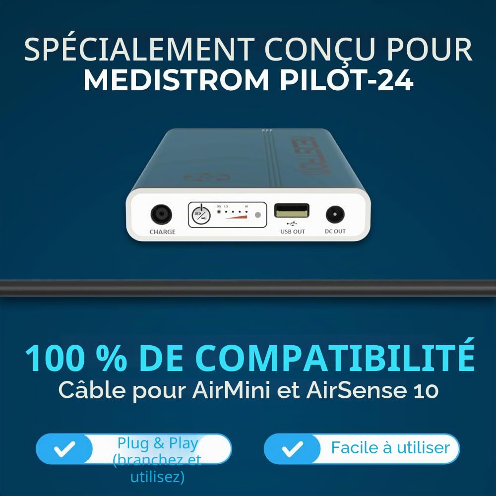 Medistrom Pilot 24 Lite - PPC CPAP Batterie/Pile/Alimentation de Secours/Power Bank - compatible avec ResMed AirSense 10, AirMini, S9, 3B Medical Luna et DreamStation Go