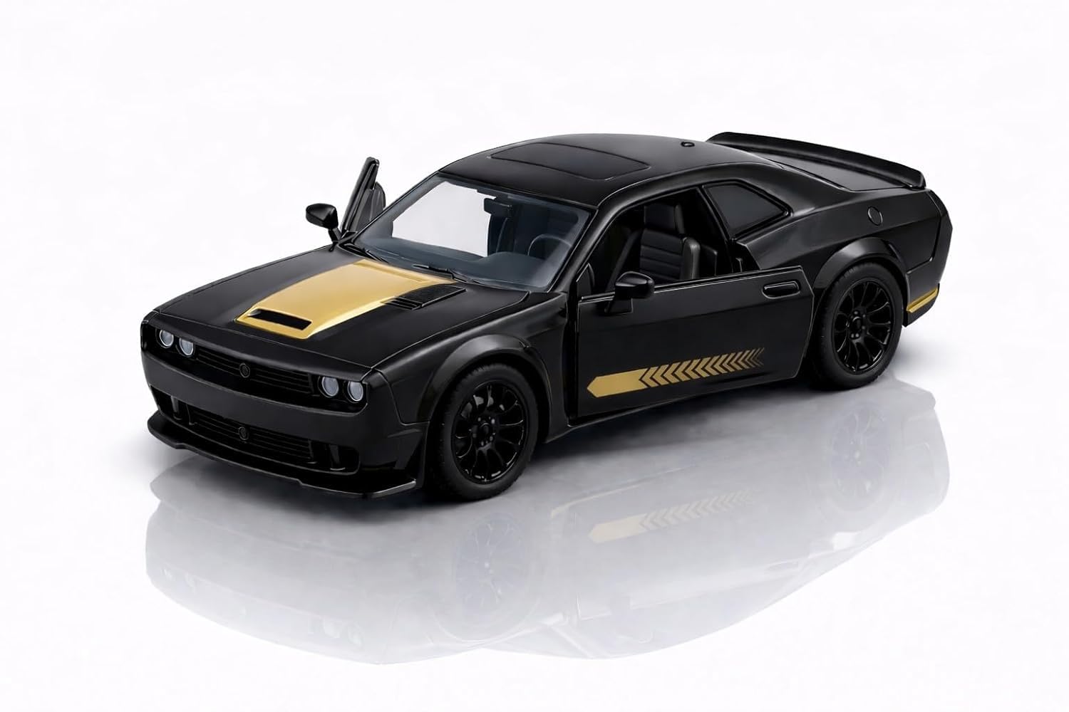 1:64 Scale Dodge Challenger Die-Cast Metal Pull Back Car Model with Openable Doors, Alloy Mini Toy Car for Kids, Multicolor (As per Availability)-image-14