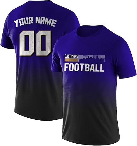 Miniatura 3 de Men Women Youth Custom Football Gradient Color T Shirt Personalized Fans Gift Short Sleeve Tee Add Your Name&Number