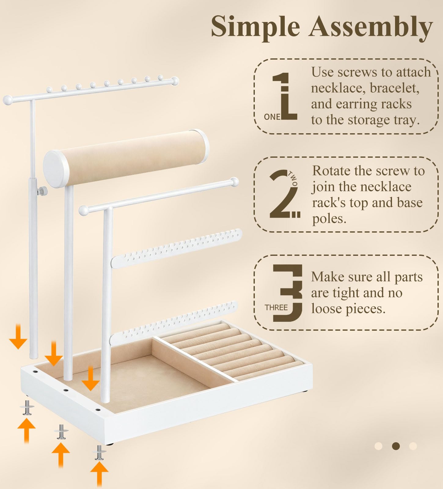 Emibele Sostenedor Collares Organizador Joyero Soporte Con Bandeja Terciopelo Organizador Joyero Torre Para Pendientes Brazaletes Y Collares Elegante Torre Joyero Regalos Para Mujeres, Blanco