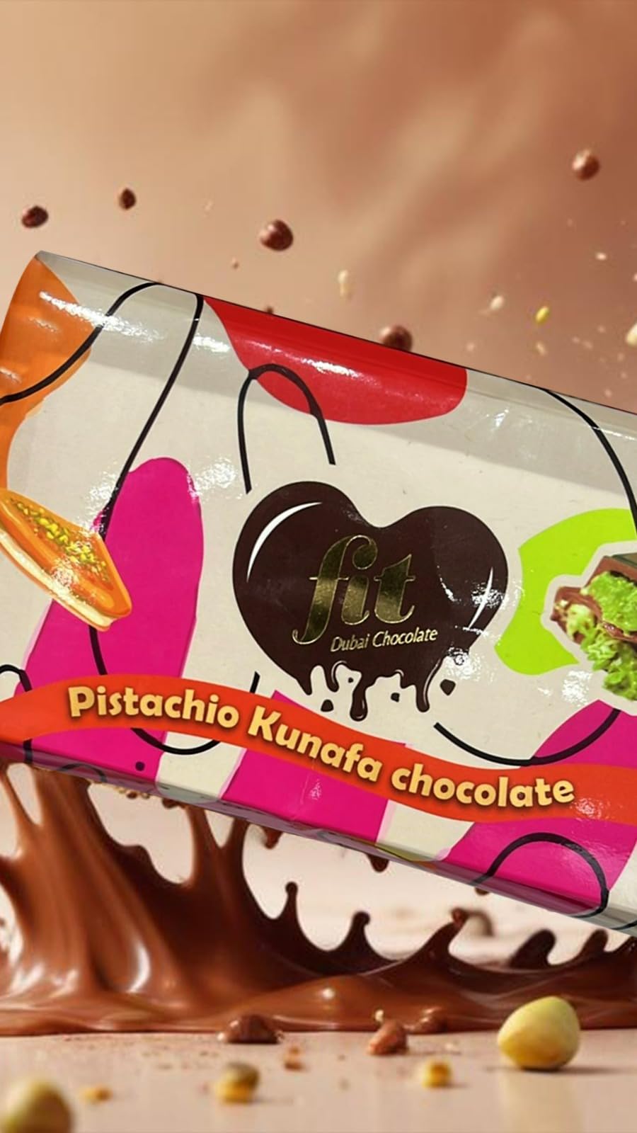 Chocolate Dubai Pistachio Kunafa - 200g | Chocolate Dubai con crema de pistacho y kadaif (cabello de ángel) | Delicia láctea y cacao intenso - Tableta con leche premium (paquete de 1 unidad)