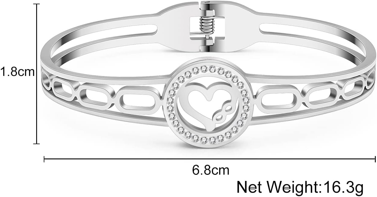 Stainless Steel Rhinestone Love Heart Bangle Hollow Out Cuff Bracelets Festival Gifts For Women Novelty Jewelry Charms - Image 6