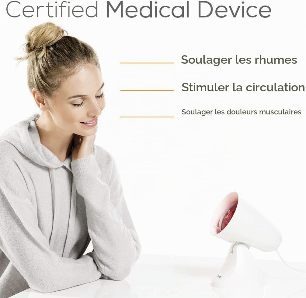 Beurer IL 21 lampe à infrarouge, dispositif médical avec chaleur bienfaisante pour l'utilisation en cas de rhume et de tensions musculaires, 5 niveaux d'inclinaison