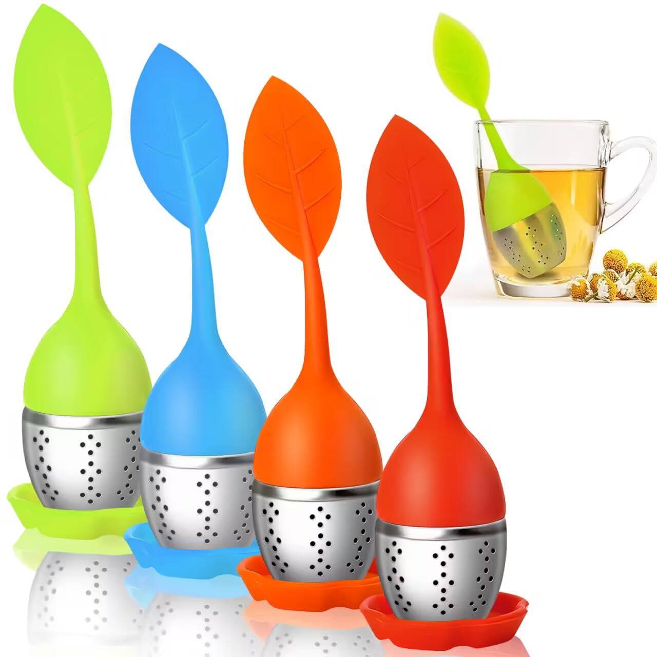 COM-FOUR® 4x Infusore da tè in acciaio inossidabile e silicone - colino da tè con
