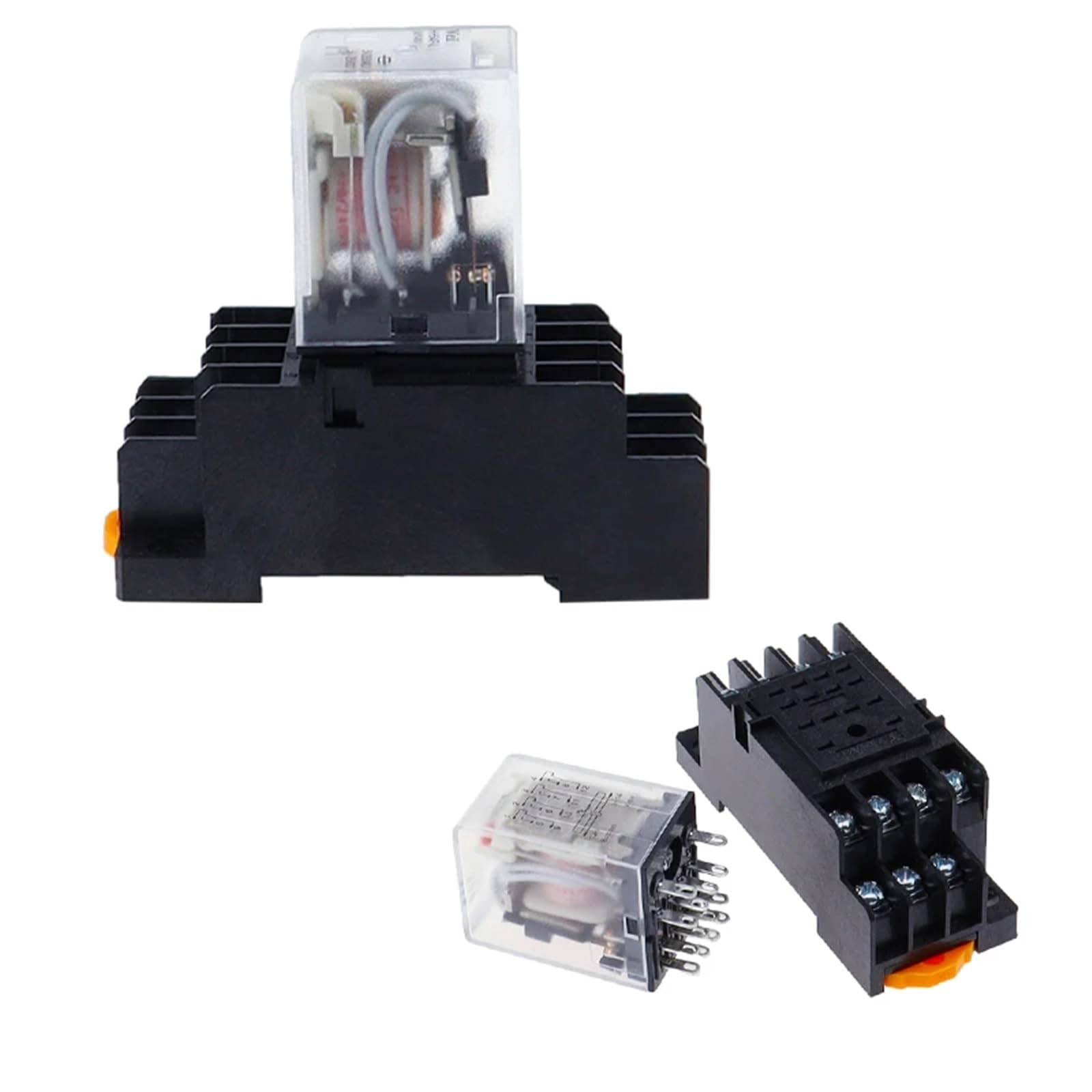 10 Uds MY4NJ nuevo patrónDC 12V 24V 36V 48V 110V 220V 380V bobina 5A 4NO 4NC relé de potencia DIN Rail relé de tiempo de 14 pines con base de enchufe(AC,12V)