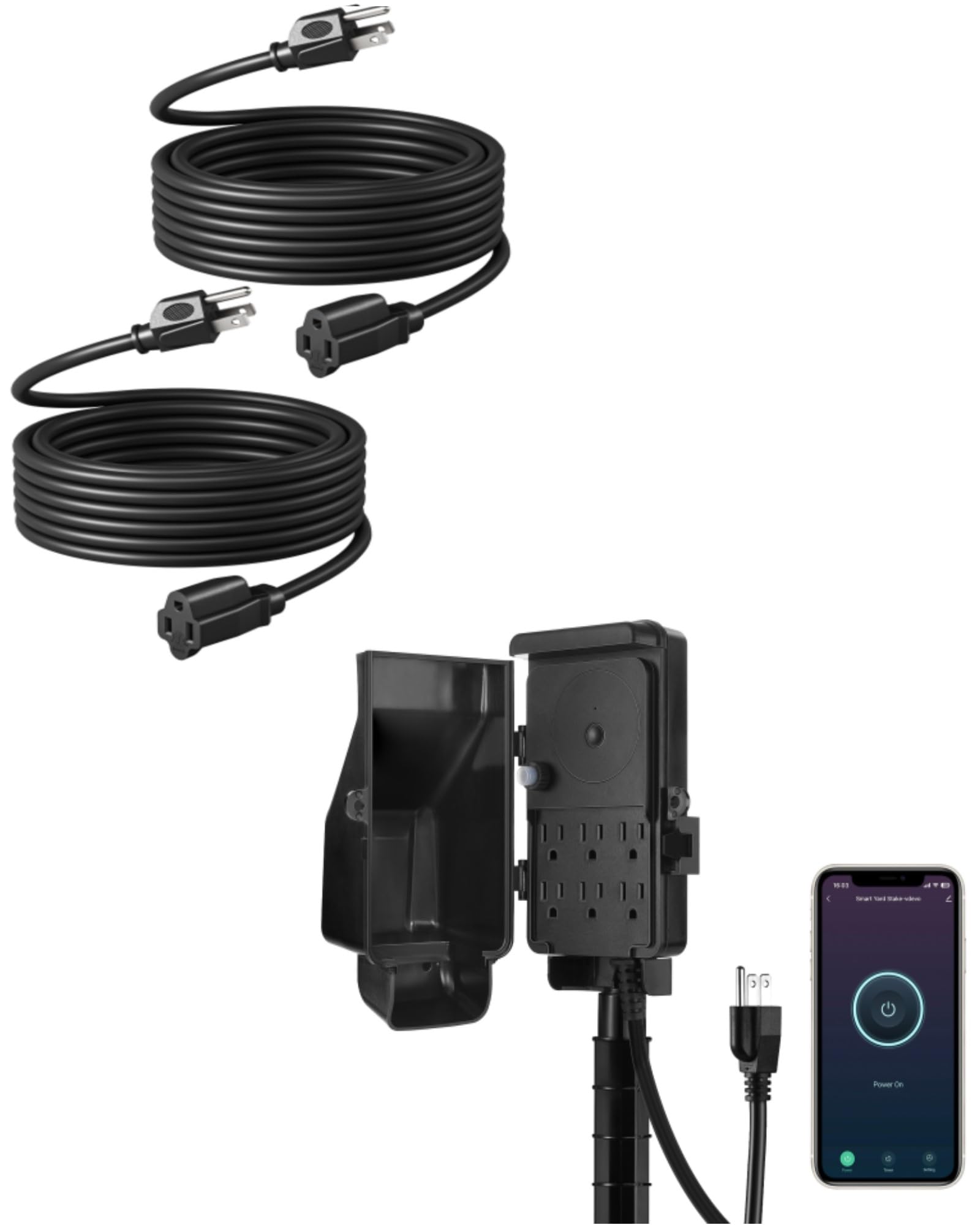 DEWENWILS WiFi Outdoor Outlet Timer Smart Yard Stake Plug with 6 Outlets Outdoor Extension Cord 25FT