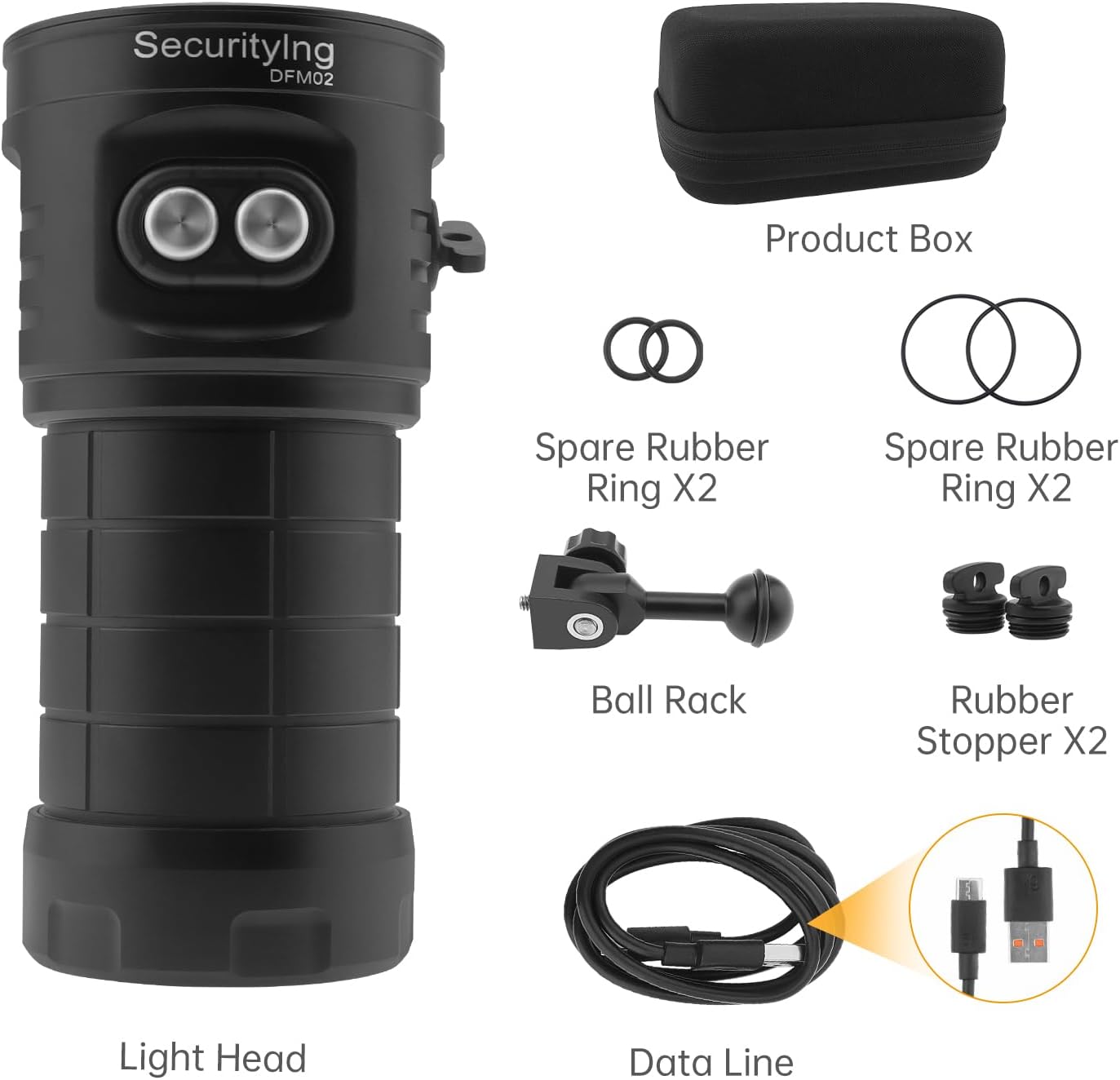 SecurityIng DFM02 Scuba Diving Video Light, 3500 Lumens, Underwater 150m, 6 Modes, 120 Degrees Wide Beam Angle, Underwater Flashlight with Red Blue Light for Photography