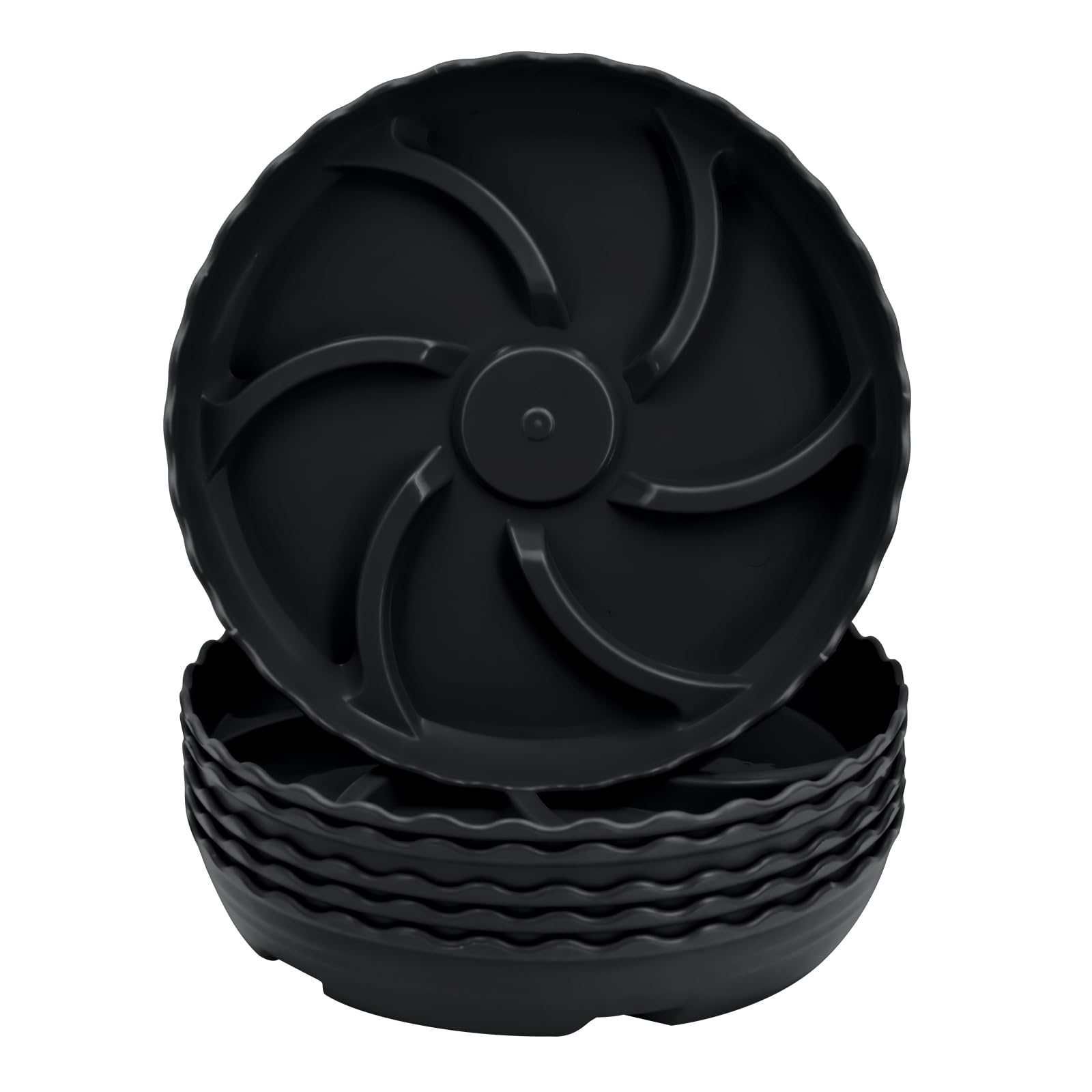 ittyfei 6 Pack 8 Inch Plant Trays for Pots, Raised Ridge Plant Saucers,Durable Plastic Plant Pot Saucer,Black Round Plant Water Catcher Tray for Indoor and Outdoor Plant(Black, 8‘’6pack)