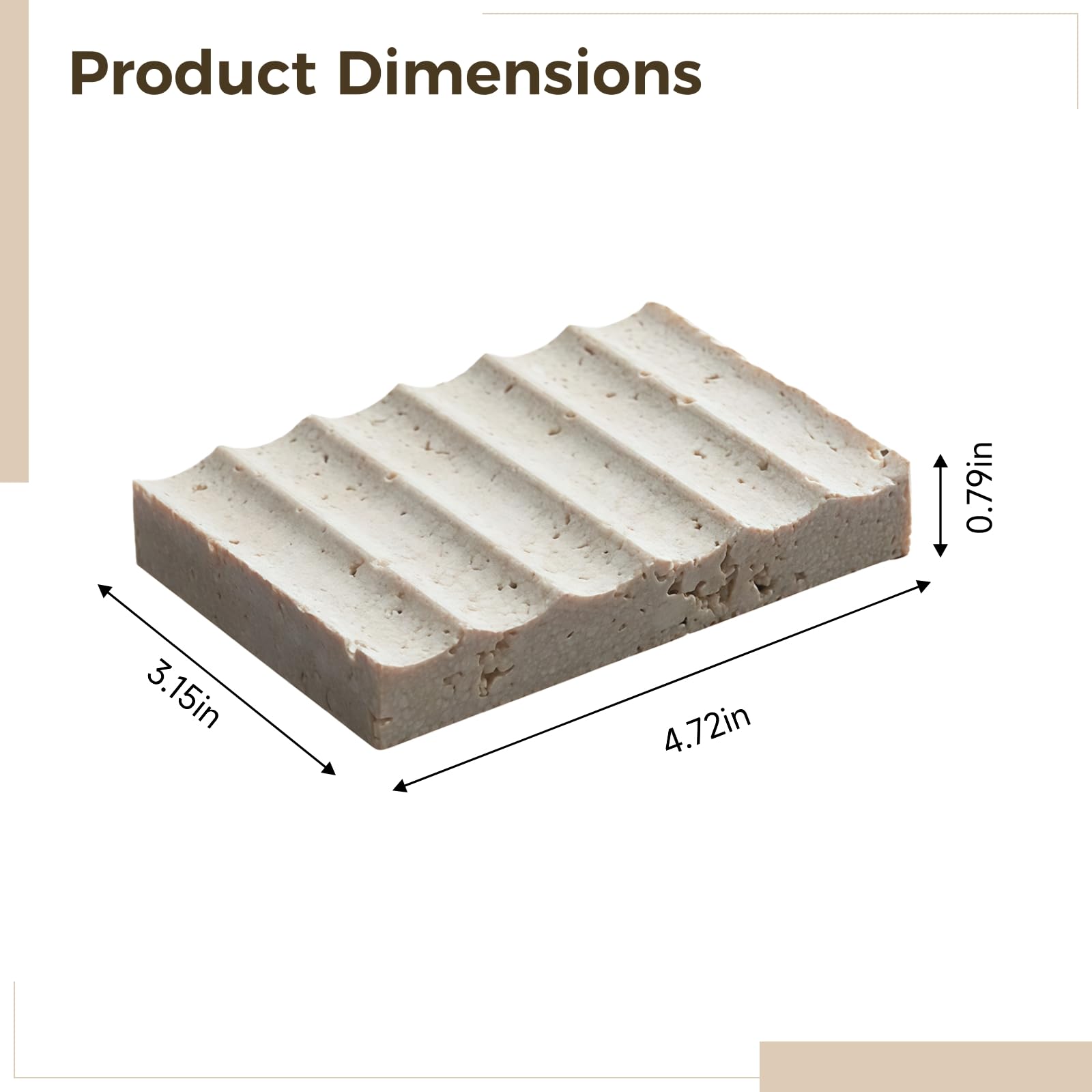 Jabonera de piedra natural gris vintage rectangular con estructura ondulada para baño, antideslizante, fácil de limpiar, 12 x 8 x 2 cm