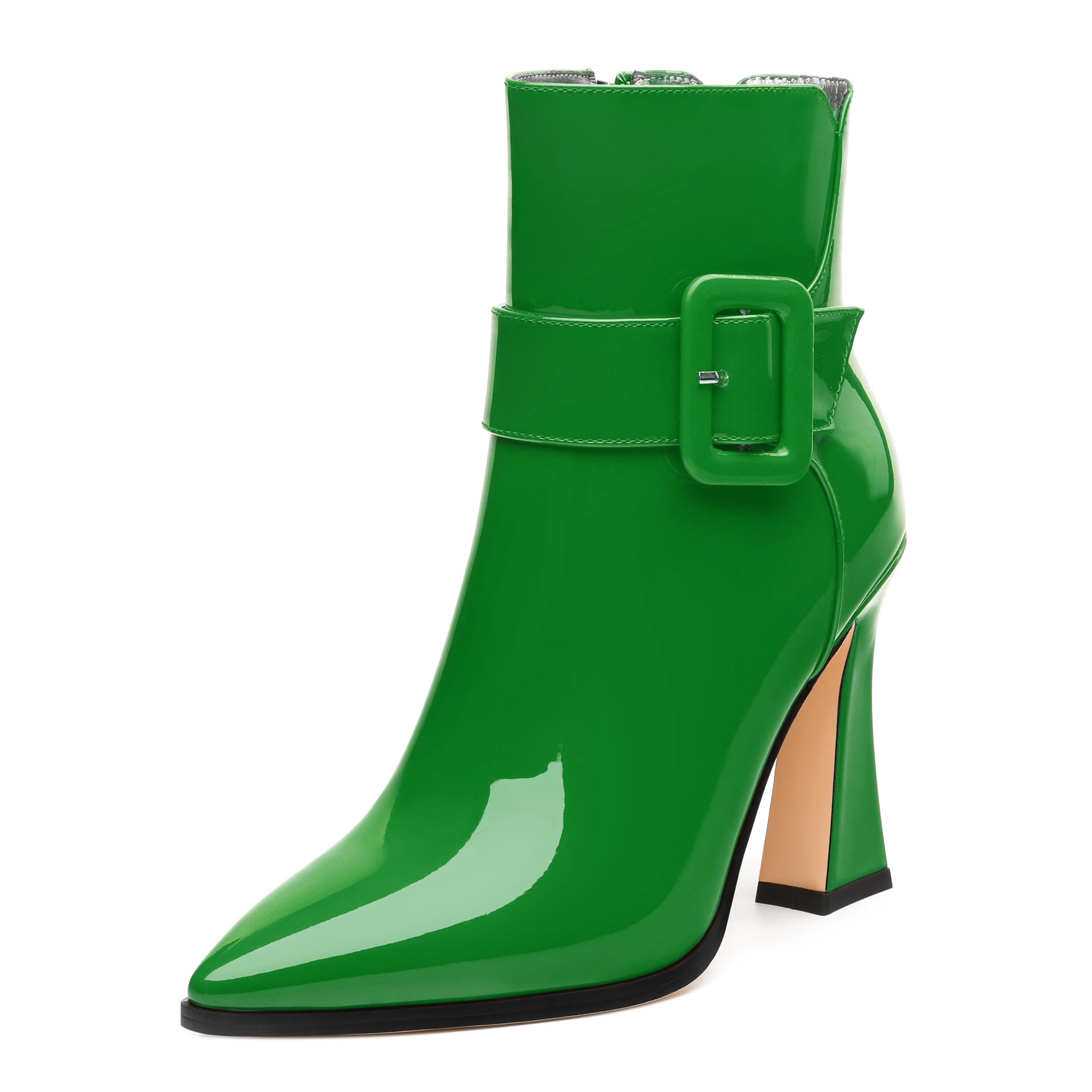 Womens Ankle Boots High Heel Ankle High Bootie Pointed Toe Ankle Boots Side Zip Fashion Buckle Short Boots