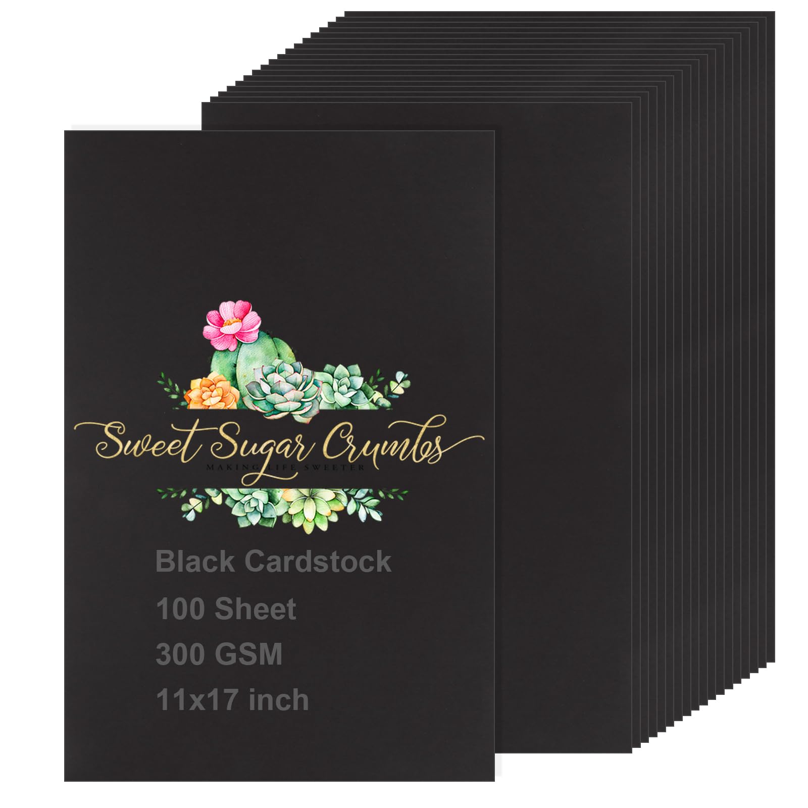 SHUESS 100 Sheets Black Cardstock Paper 11x17 Thick, Heavyweight Legal Size Printer Paper, 250G Thick Construction Paper for Halloween, Arts, Crafts,