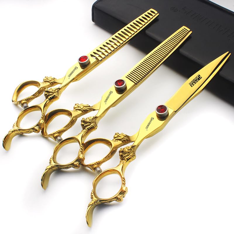 Tijeras de peluquería personalizadas de acero inoxidable para peluquería, de acero inoxidable (7 pulgadas, 3 unidades, A)