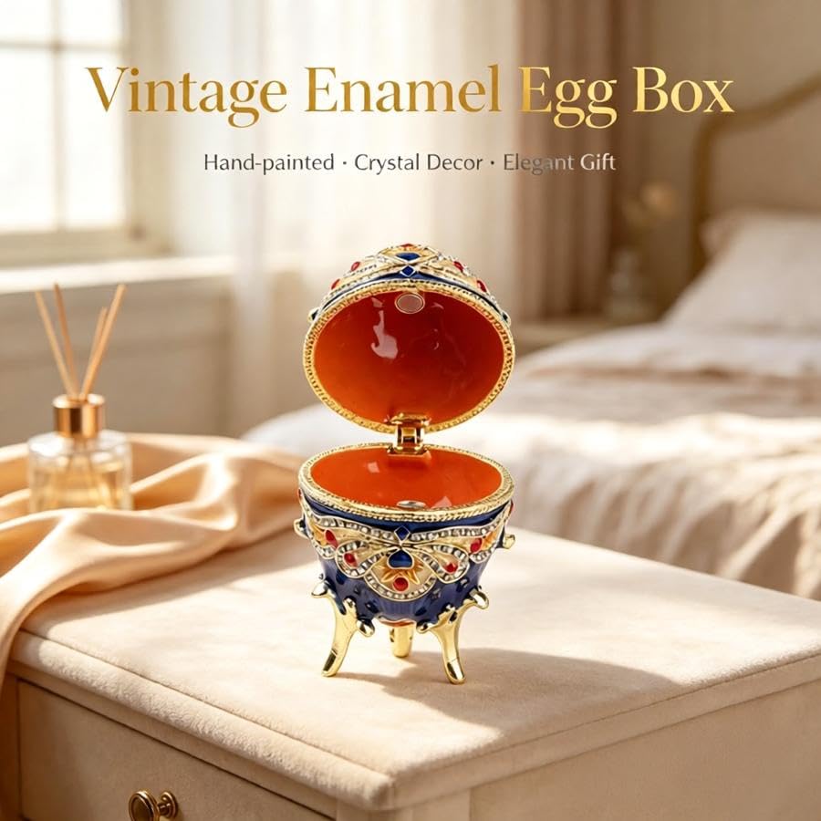 Luxury Russian Faberge Egg Trinket Box Hinged Jewelry Box Hand