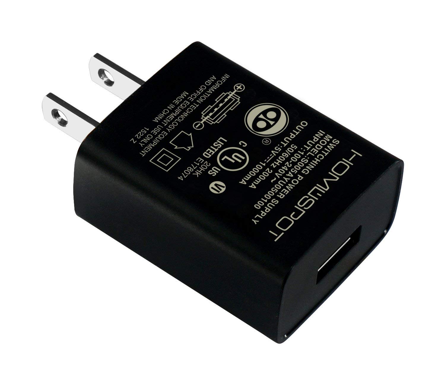 UL Certified USB Wall Charger Power Supply 5v1A 1000mA Universal Portable Travel Power Adapter Plug Block High Speed