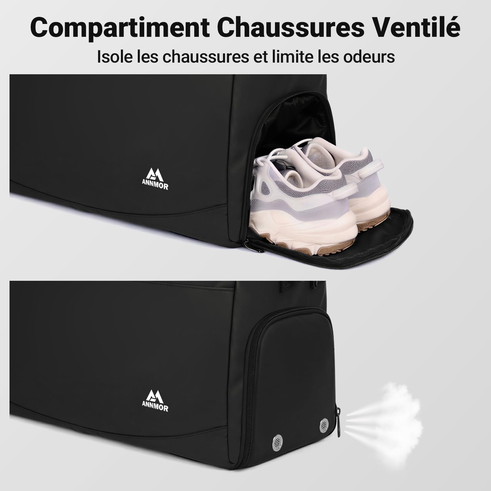 Sac de Sport Homme, 57L Grand Sac Sport avec Compartiment à Chaussures Séparé & Poche Imperméable