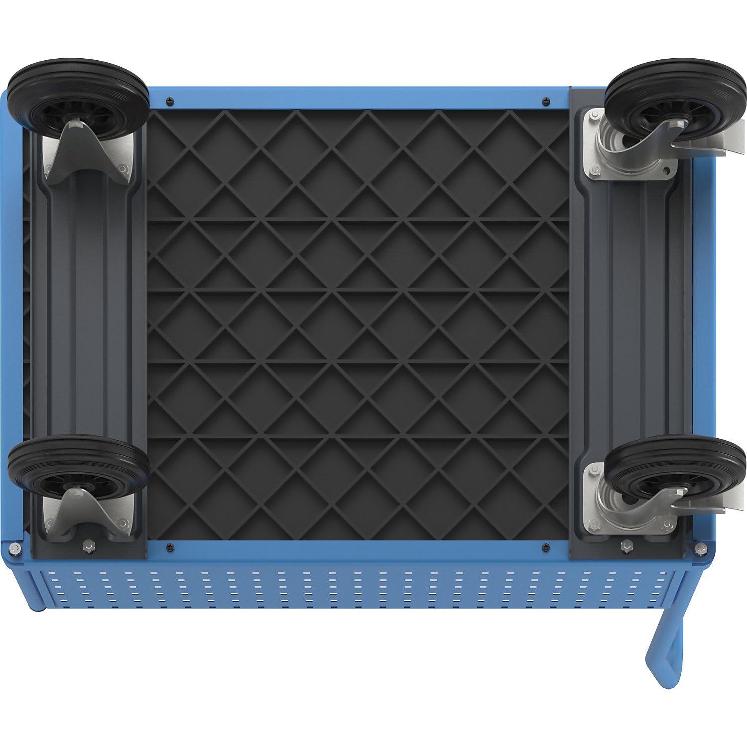 eurokraft pro | Plattformwagen | Mit 4 halbhohen Lochblechwänden, LxB 1050 x 700 mm, Vollgummi